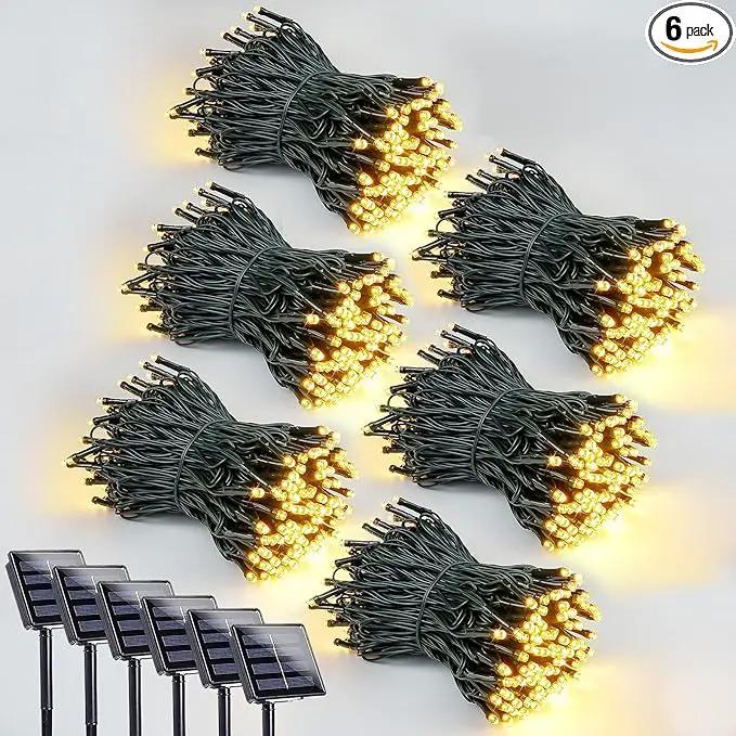 6 Pack 600 LED Solar String Lights for Outside, Solar Christmas Lights Outdoor Waterproof, Green Wire Twinkle Light with 8 Lighting Modes for Xmas Tree Wedding Party Garden Decorations (Warm White) by GreenHaven Gardens