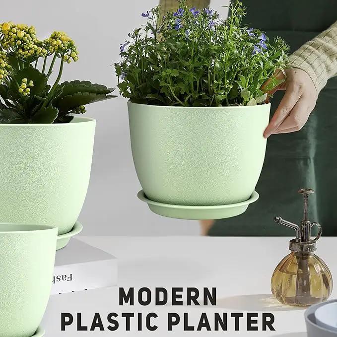 Plant Pots 12/10/9 inch Set of 3, Flower Pots with Multi Mesh Drainage Holes, Large Planters for Indoor Outdoor Garden Plants and Flowers. (Green) by GreenHaven Gardens
