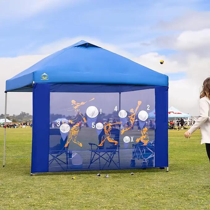 CROWN SHADES 10x10 Pop Up Canopy Tent with Game Netting - Beach Tent with One Push Setup - Outdoor Sun Shade for Events, Parties, Camping with STO-N-Go Cover Bag, Silver Coated Top, Blue by GreenHaven Gardens