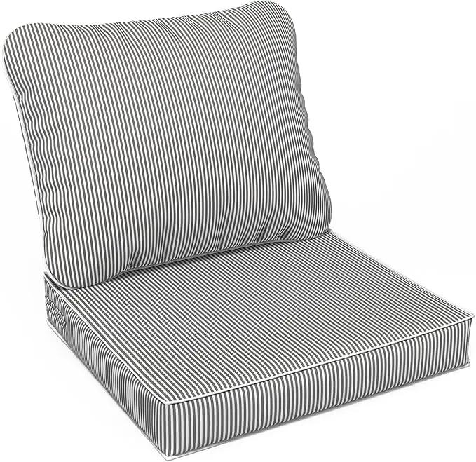 LVTXIII Outdoor Seat and Back Cushion Patio Deep Seat Cushion Set Seasonal Chair Cushion for Wicker Chairs and Garden Furniture Decoration, 24"x24"x4", Strip Grey by GreenHaven Gardens