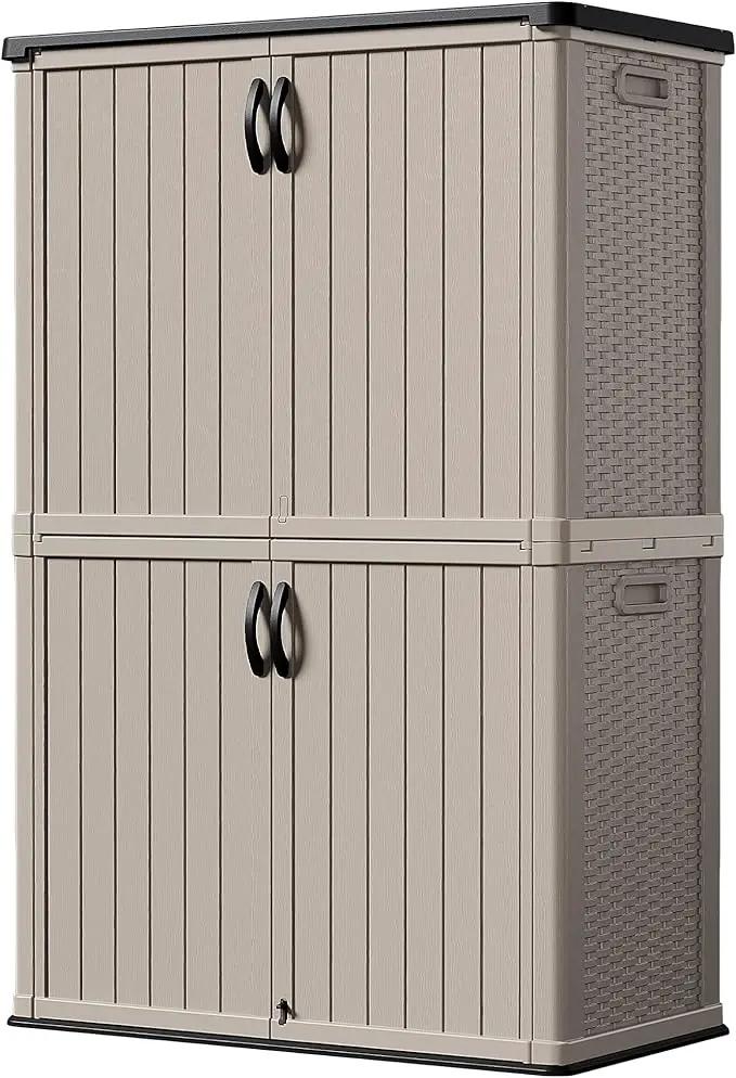 Devoko Outdoor Storage Cabinet 50 Cu Ft with Lockable Doors, Vertical Storage Shed Waterproof Patio Tools Storage Box for Sofa Cushions, Gardening Tools and Accessories (Beige) by GreenHaven Gardens