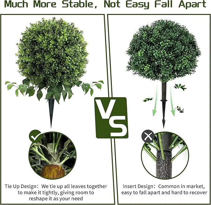 28" Artificial Boxwood Ball Bush, UV Resistant Topiary Tree Faux Boxwood Ball Shaped Porch Bushes with Ground Spike Artificial Bushes for Outdoors Front Door Decor Home Garden by GreenHaven Gardens
