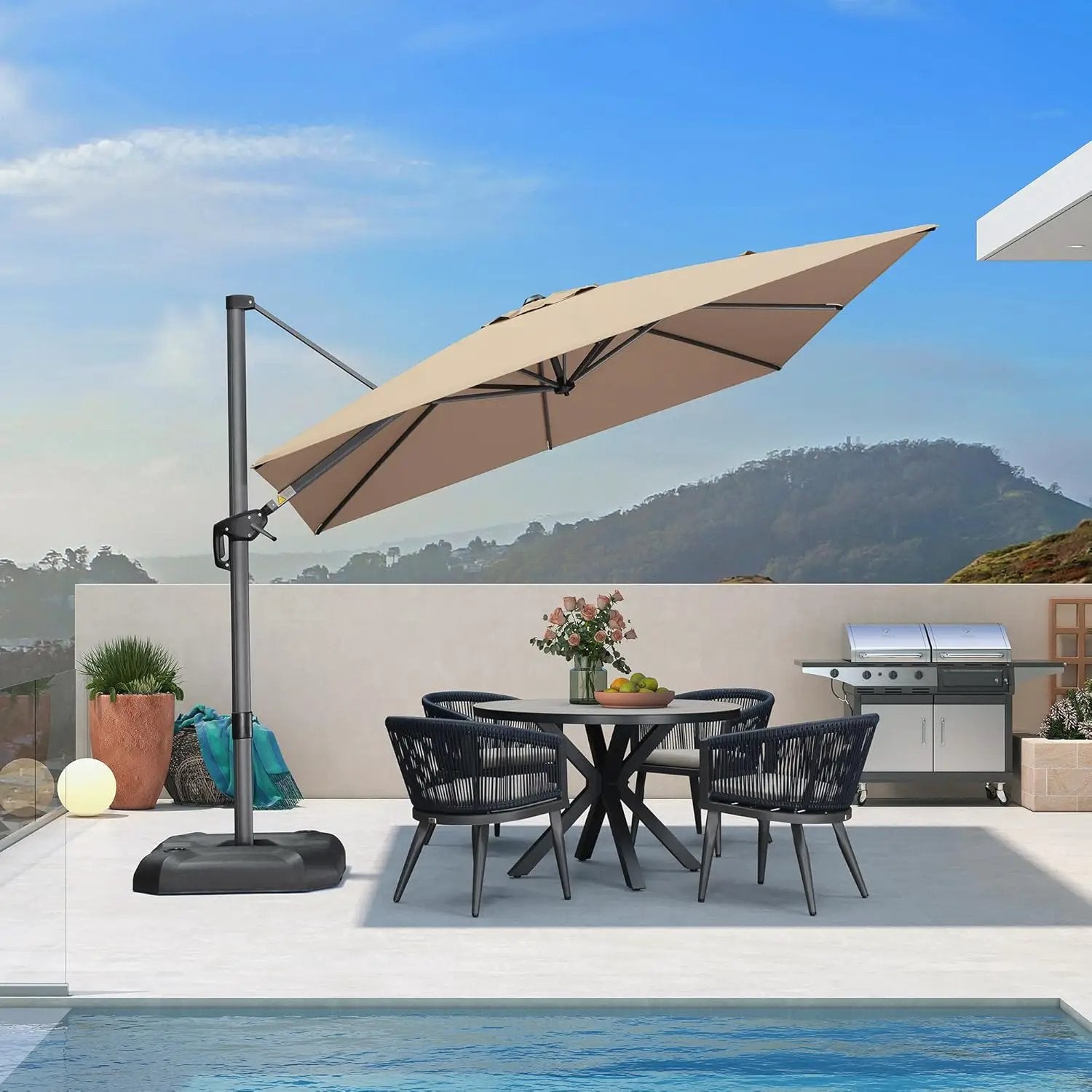 PURPLE LEAF 9 Feet Patio Umbrella Outdoor Cantilever Square Umbrella Aluminum Offset Umbrella with 360-degree Rotation for Garden Deck Pool Patio Taupe by GreenHaven Gardens