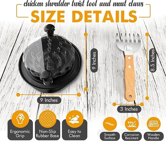 Chicken Shredder Tool Twist Plus Meat Claws and Cleaning Brush - Kitchen Essentials - Meal Prep Tools - Pulled Pork Shredder - Meat Shredder Tool Twist - Kitchen and Barbecue Gifts by GreenHaven Gardens