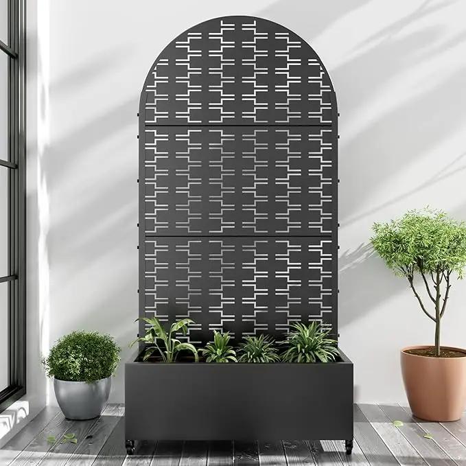Casaphoria Metal Raised Garden Bed with Trellis and Wheels, 72"x35"x16" Arched Planter Box for Climbing Plants, Vegetables & Vines, Features Drainage Holes and Privacy Screen (Black-Square) by GreenHaven Gardens