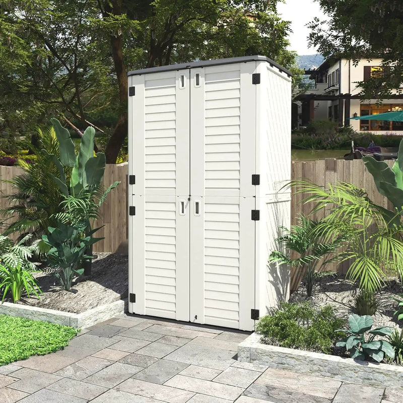 HOMSPARK Storage Shed Weather Resistance, Multi-Purpose Outdoor Storage Cabinet Waterproof, Outdoor Storage Cabinet for Garbage Cans, Lawnmower, Garden Accessories (White, Tall shed-53 cu ft) by GreenHaven Gardens