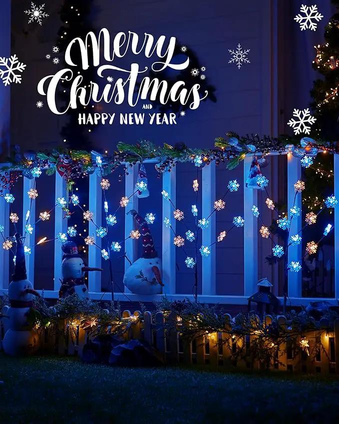 Brightown Snowflake Pathway Lights - 4 Packs Christmas Yard Lights with Small Christmas Tree, Blue & Warm White Outdoor Decorations by GreenHaven Gardens
