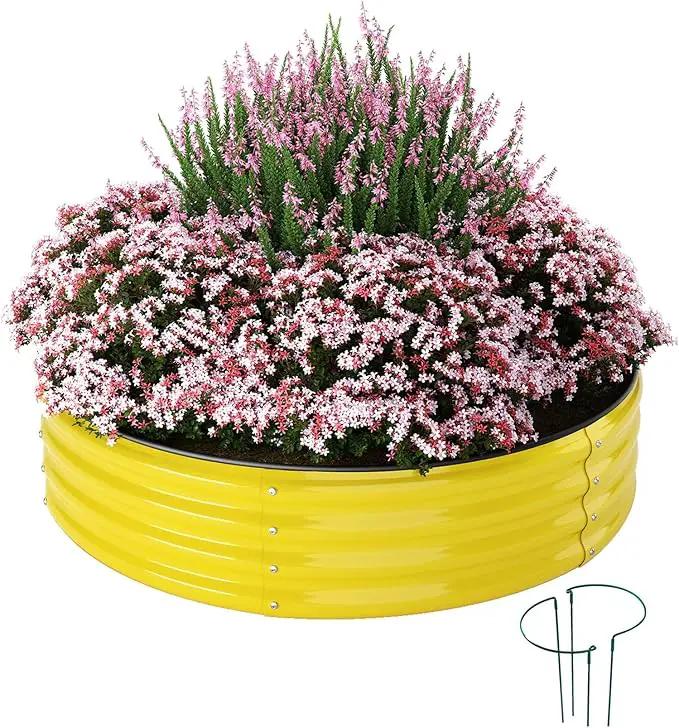 Galvanized Metal Planter Round Raised Garden Bed Kit for Gardening Outdoor，2x2x1ft Grow Garden Box Raised Flower Bed，Round Galvanized Planter Outdoor Metal Fire Pit Ring by GreenHaven Gardens