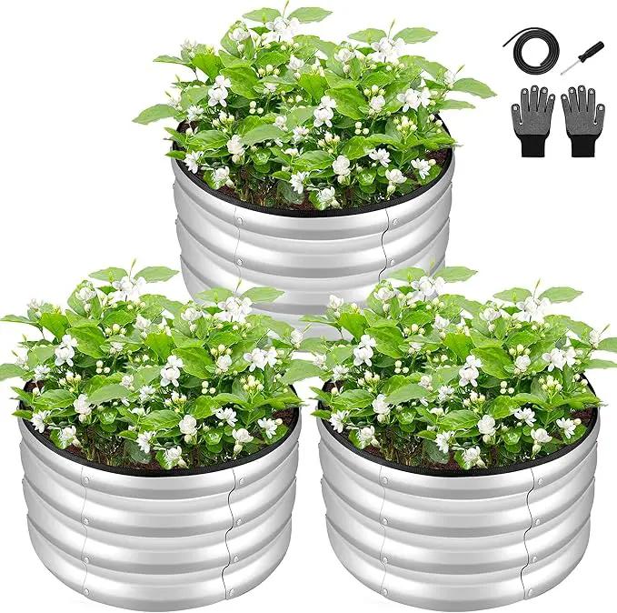 ZXZYHFTY Round Galvanized Raised Garden Bed kit,Silver Outdoor Garden Raised Planter Box, Round Large Metal Raised Garden Beds for Vegetable 2 * 2 * 1ft 3 Pcs by GreenHaven Gardens