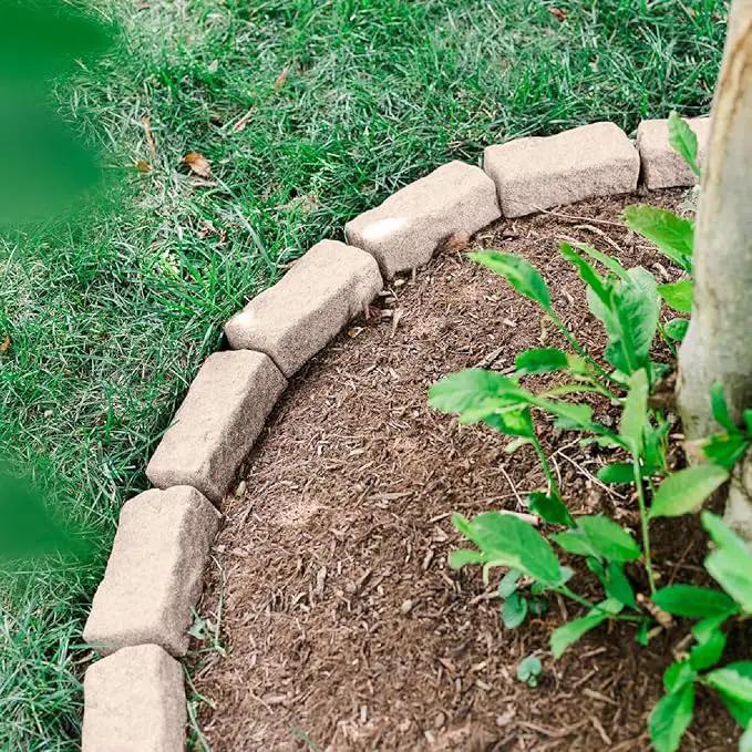 Beuta Landscape Edging | Garden Edging Border | Faux Stone Bricks for Lawn edging, Flower beds, Pathways & Yard Edging– 10 Packs | Each Section Has 6 Bricks 48"L x 4"W x 2.25"H | 30 Spikes|Cobblestone by GreenHaven Gardens