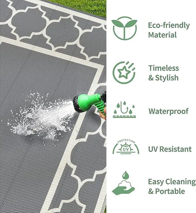 GENIMO 5 ' x 8 ' Outdoor Rug for Patio, Waterproof Indoor Outdoor Plastic Straw Rugs Carpet, Reversible Outside Area Mat for Camping, Balcony Porch, Deck, Picnic, Beach Grey & Beige White by GreenHaven Gardens
