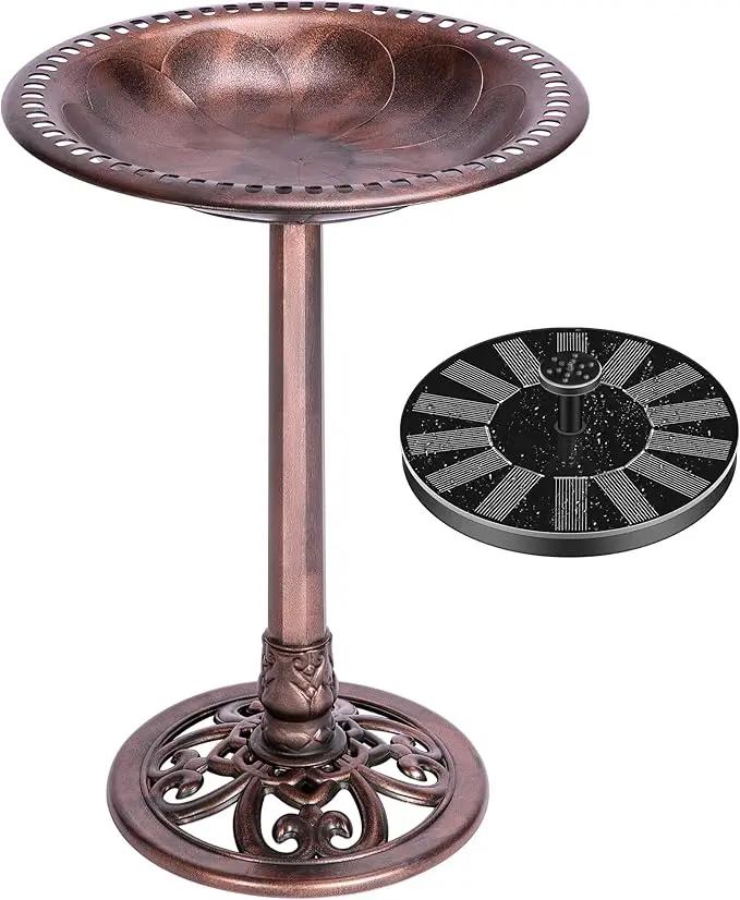 VIVOHOME Polyresin Antique Outdoor Bronze Garden Bird Bath and Solar Powered Round Pond Fountain Combo Set by GreenHaven Gardens