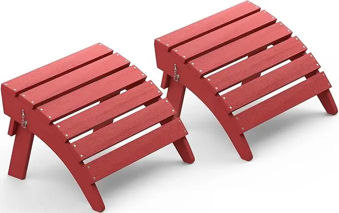 SERWALL Folding Adirondack Chair Footstools Set of 2, Adirondack Ottomans Without Assembly, Red by GreenHaven Gardens