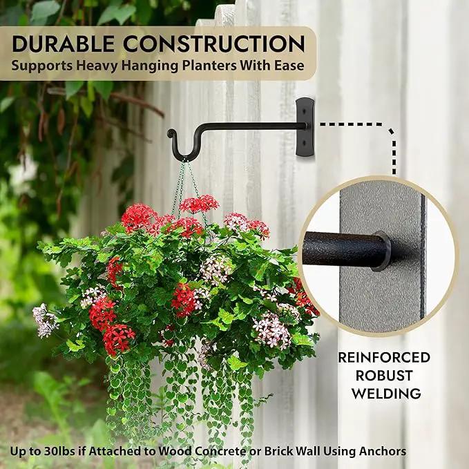 RTZEN Plant Hangers Outdoor or Indoor - Wrought Iron Metal Hanger Indoor Hook - Heavy Duty Wall Bracket Hooks for Hanging Plants Baskets Lanterns Wind Chimes - 2 Pack (Black Shepherds Hooks) by GreenHaven Gardens