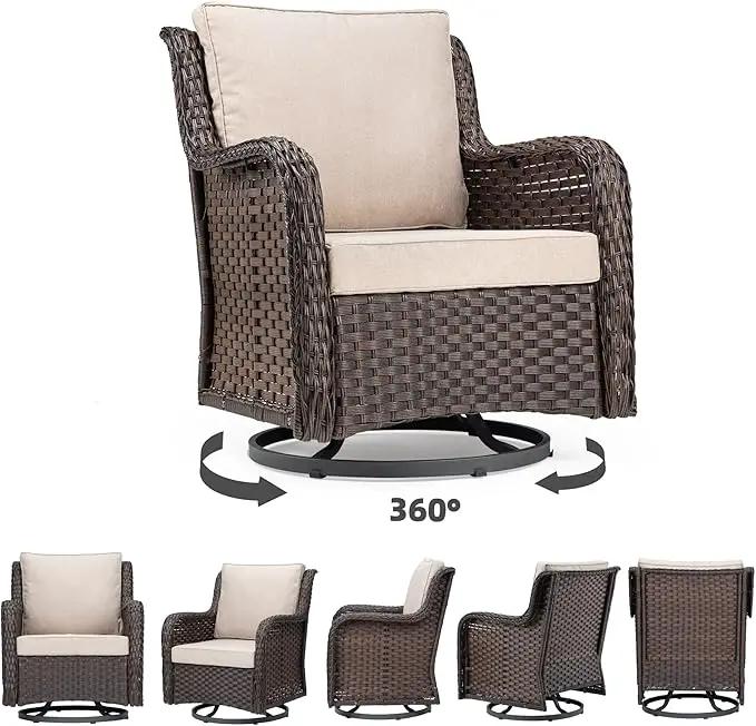 Towallmark Outdoor Swivel Wicker Glider Patio Chairs with Table Set, 3 Pieces Outdoor Bistro Set with 4”Thick Cushions and Coffee Table for Porch, Balcony, Deck (Beige) by GreenHaven Gardens