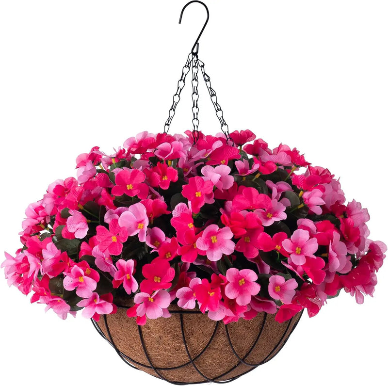 Artificial Hanging Flowers with 12" Basket for Outdoor Decor, Fake Hydrangea UV Resistant Arrangements in Pot Indoor Porch Garden Yard Spring Summer Decor(Double Rose) by GreenHaven Gardens