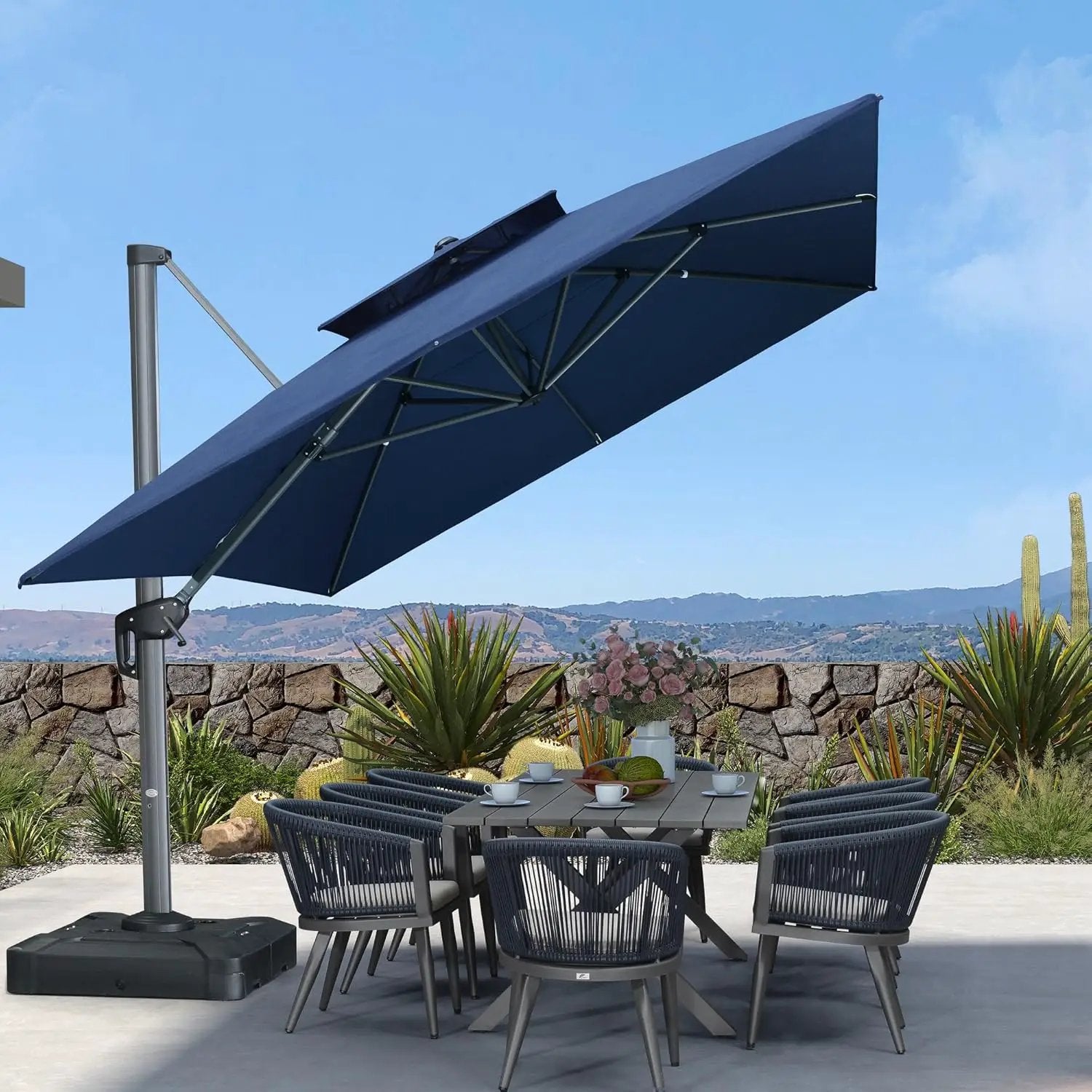 PURPLE LEAF Cantilever Umbrella Outdoor 10' X 13' Double Top Large Rectangle Heavy Duty 360° Rotation Offset Sun Shade Umbrella for Garden Patio Deck Pool Backyard Spectrum Indigo by GreenHaven Gardens