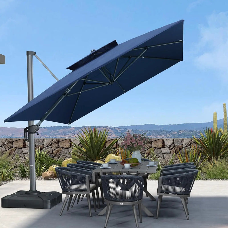 PURPLE LEAF Cantilever Umbrella Outdoor 10' X 13' Double Top Large Rectangle Heavy Duty 360° Rotation Offset Sun Shade Umbrella for Garden Patio Deck Pool Backyard Spectrum Indigo by GreenHaven Gardens