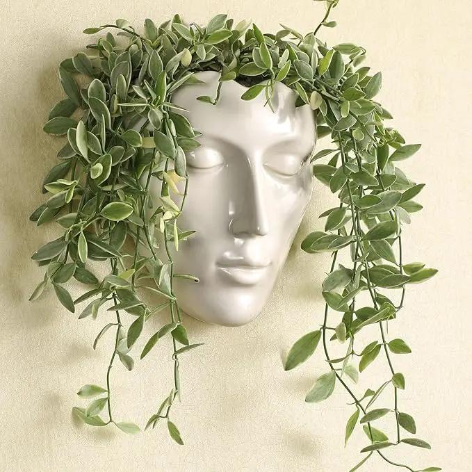 Face Vase,Ceramic Female Form Vase,Modern Sculpture White Planter Pot,Human Face Dried Flower Shaped Vase,Wall Hanging Plant Pot for Home Decor Centerpieces, Office or Outdoor Hanging Decor by GreenHaven Gardens