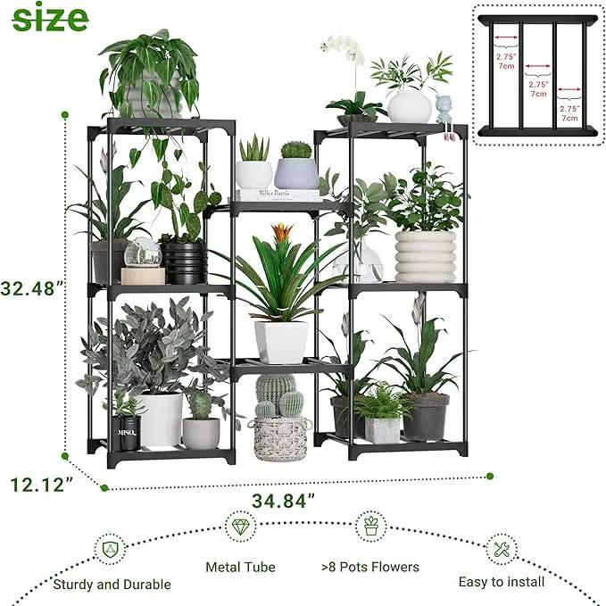 Metal Plant Stand Indoor Outdoor Plant Shelf Stand, 3 Tiers 8 Pots Potted Flower Plant Stands for Indoor Plants Multiple, Plant Shelves Stands Rack for Patio, Balcony, Living Room by GreenHaven Gardens