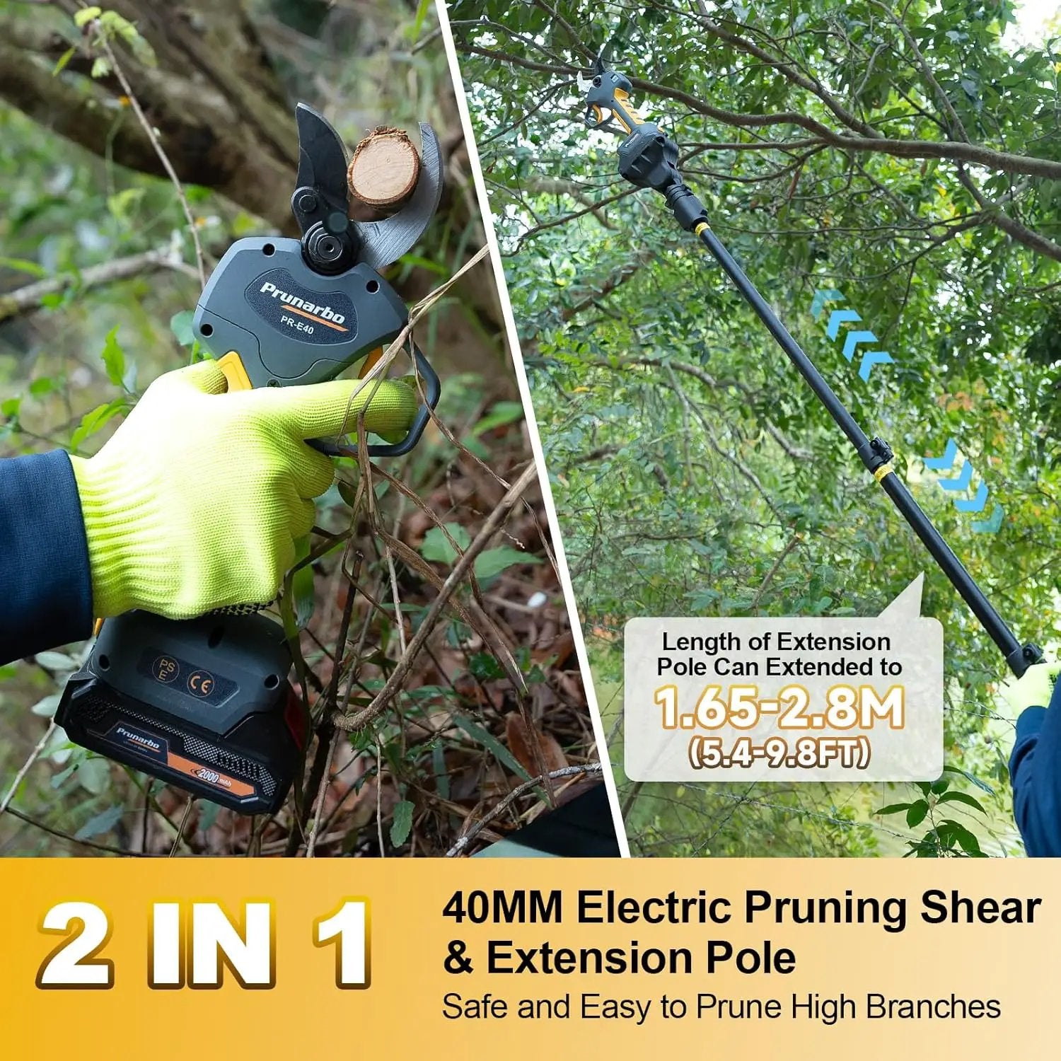 2-in-1 Brushless Pole Pruning Shear, 40mm Professional Cordless Pruners with Extension 1.6 Inches Compatible with Makita 18V Batteries Electric Tree Pruner 4000mAh Battery Secateurs by GreenHaven Gardens