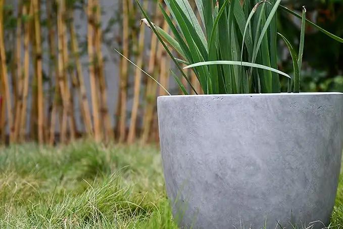 Kante 18 Inch Dia Round Concrete Planter, Indoor Outdoor Large Plant Pot with Drainage Hole and Rubber Plug for Home Patio Garden, Natural Concrete by GreenHaven Gardens