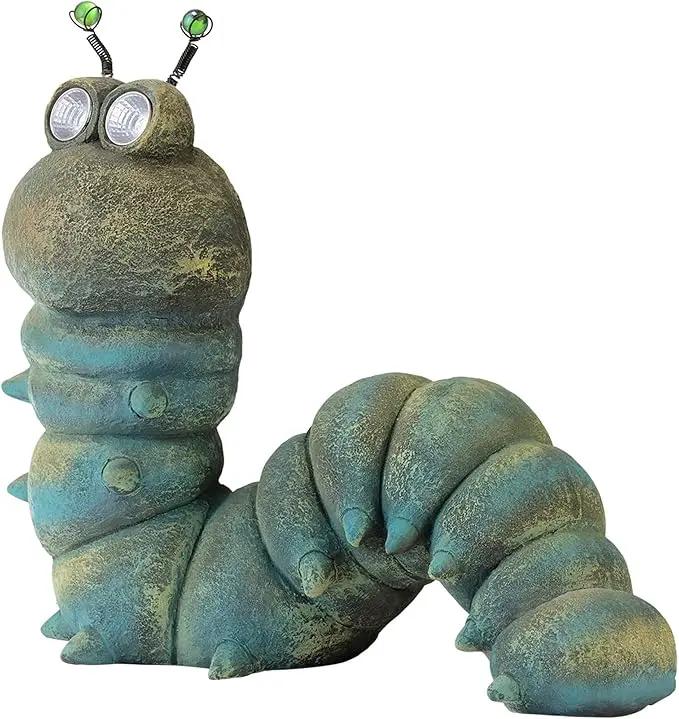 Alpine Corporation FCC121SLR Outdoor Solar Powered Garden Caterpillar Statue with LED Lights, LED Solar Garden Décor, 16" by GreenHaven Gardens