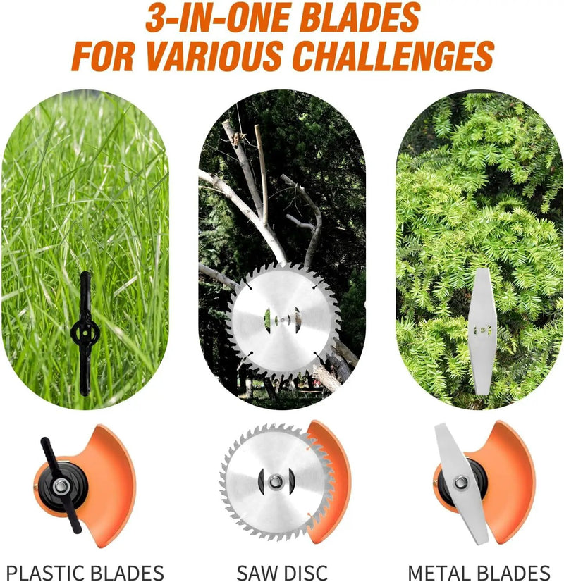 ALSO GO 21V Electric Weed Eater with Wheels,Cordless Battery Weed Wacker with Charger, 3 in 1 Brush Cutter/String Trimmer/Grass Trimmer/Lawn Mower,Edger for Garden and Yard Lawn,2 Batteries Include by GreenHaven Gardens