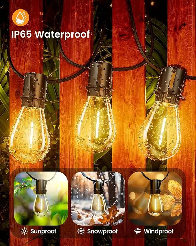 Torkase 50FT Outdoor String Lights LED, S14 Shatterproof Bulbs (15+1), Waterproof Dimmable Patio Lights for Backyard, Porch, Garden - Connectable Commercial Grade by GreenHaven Gardens