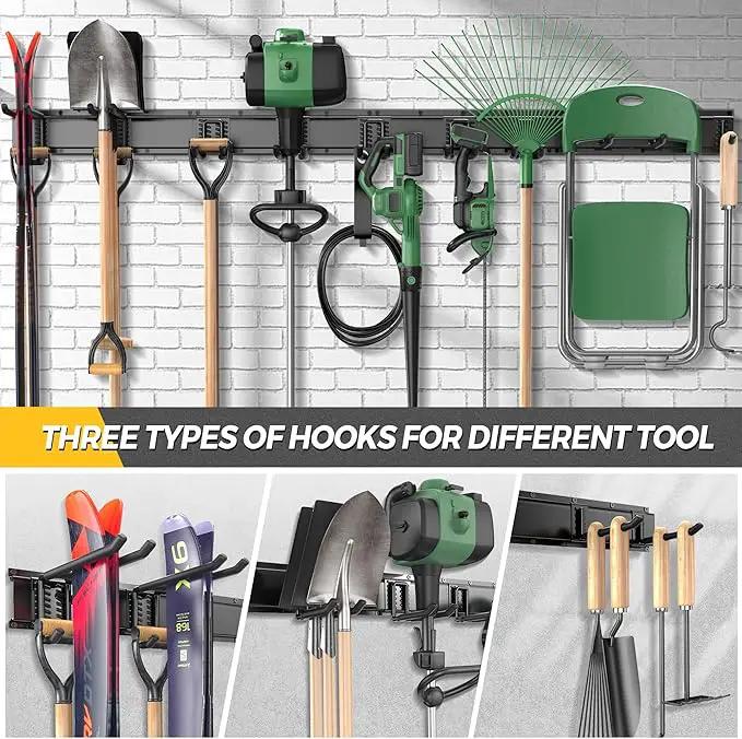 LBT 99" Garage Tool Organizer Wall Mount - 1000lbs Garden Tool Organizer with Adjustable Hooks, Heavy Duty Metal Garage Storage Rack, Anti-Rust Shed Rack Holder Hanging Rake Broom Mower Snowboard by GreenHaven Gardens