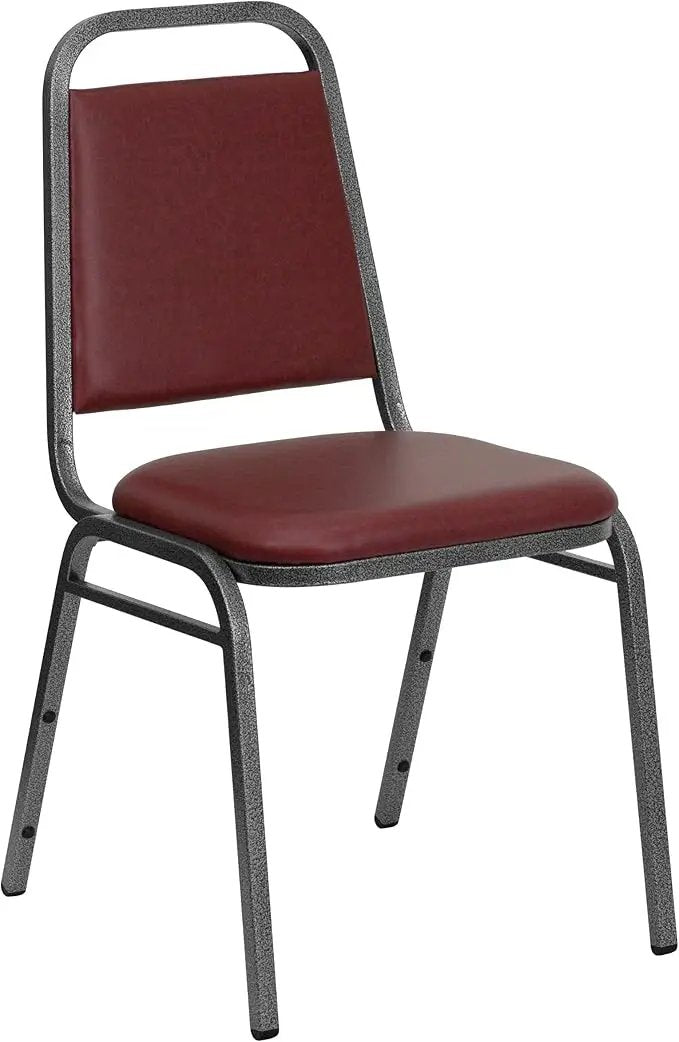 EMMA + OLIVER Trapezoidal Back Vinyl Stackable Banquet Chair, Multipurpose Stacking Chair with Padded Seat and Back, Burgundy/Silver by GreenHaven Gardens