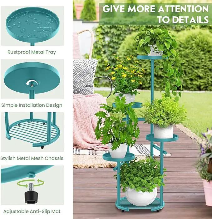 TOSKING 5 Tier Metal Plant Stand Indoor， Plant Shelf, Corner Shelf Flower Pot Stand for Outdoor Plant Stand for Living Room Balcony Garden Patio Bedroom (Blue, 38in) by GreenHaven Gardens