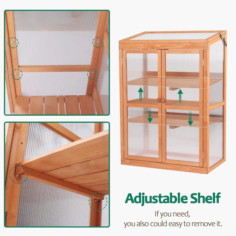 MCombo Wooden Cold Frame Greenhouse, Raised Flower Planter Shelf Protection for Outdoor Indoor Use, 0760 (Orange) by GreenHaven Gardens