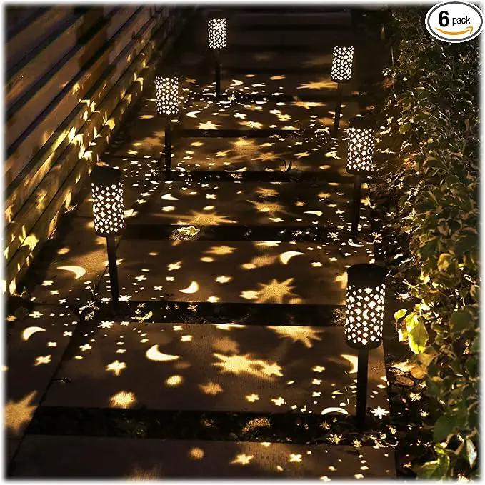 6 Pack Solar Light Outdoor Garden Patio Pathway Landscape Lights Yard Driveway Lawn Walkway Decoration Star Moon Solar Lantern Waterproof Outside Path Hanging Sidewalk Courtyard Black by GreenHaven Gardens