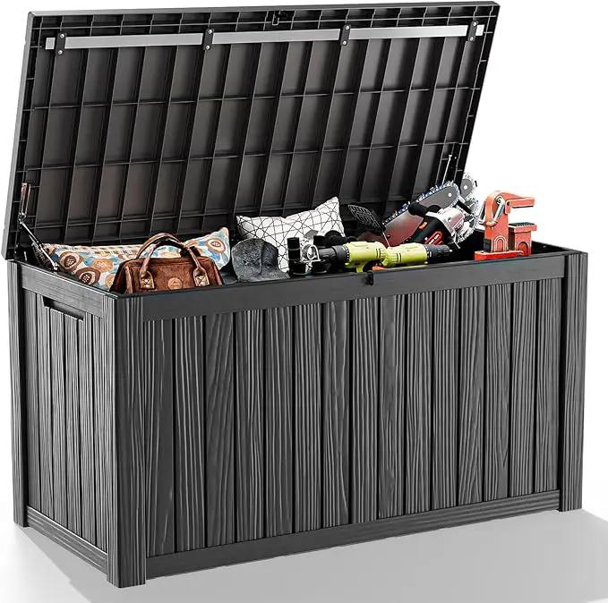 150 Gallon Resin Outdoor Deck Box Waterproof Patio Furniture, Garden Tools, Cushions, Pool Accessories Outside Storage (Black, 150 Gallon) by GreenHaven Gardens