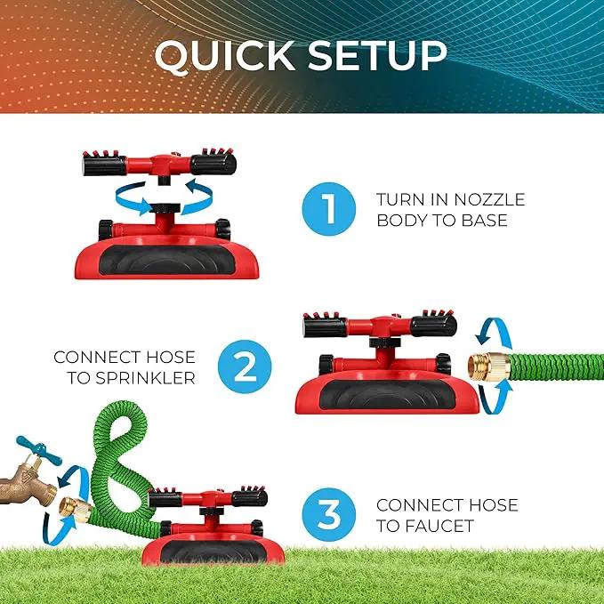 Joeys Sprinkler for Yard, Rotating Garden Sprinkler for Large Area Coverage, Lawn and Yard Sprinklers (Red) by GreenHaven Gardens