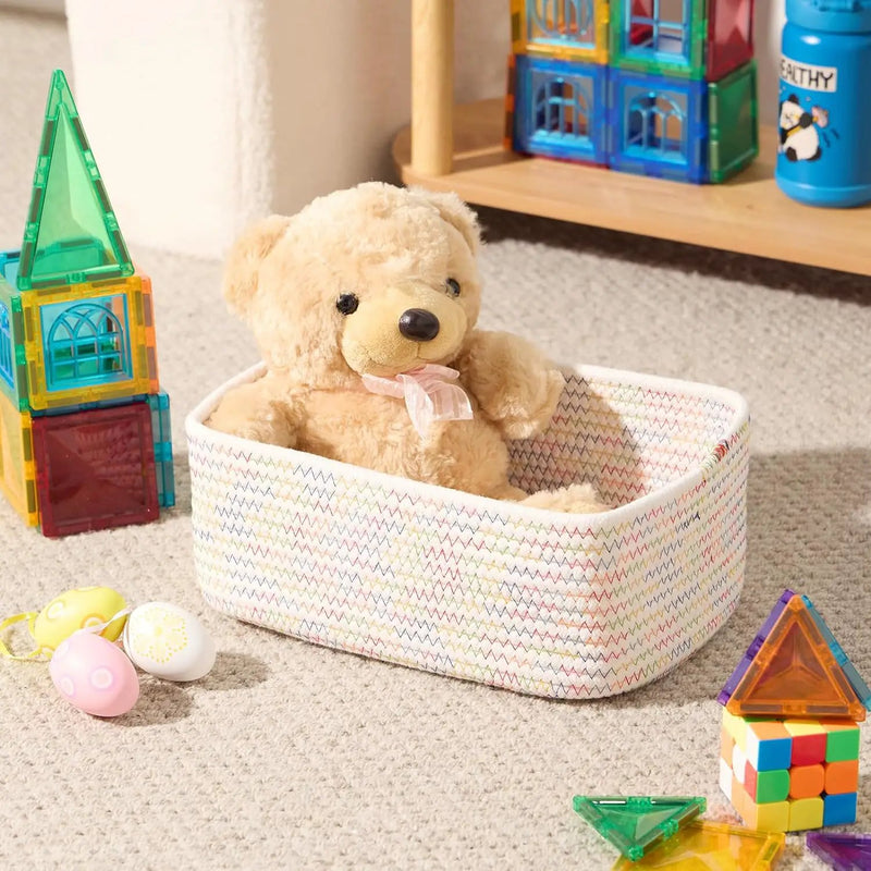 Small Storage Baskets for Organizing | Closet Organizer Bins | Shelf Toy Basket | Woven Rope Baskets | Cube Decorative Box | Shallow Basket | 11.5x7.5x4.7” | 3 Packs Rainbow by GreenHaven Gardens