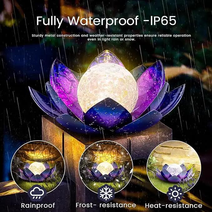 Huaxu Solar Lights for Outdoor Decor, Purple Lotus Flower Light, Waterproof LED Crackle Globe Glass Lamp for Garden, Patio, Yard, Porch, Pathway, Ground, Tabletop Christmas Gifts for Mom,Women by GreenHaven Gardens