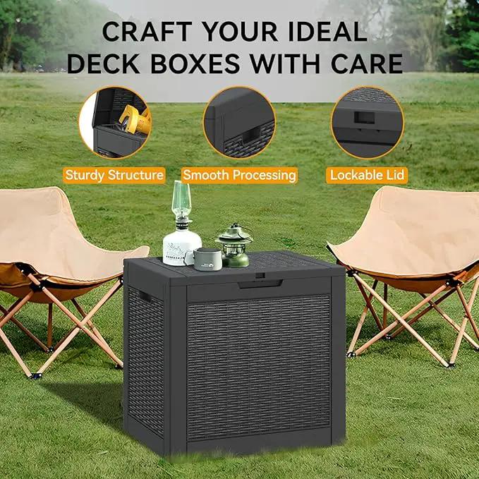 NUNU LAB 30 Gallon Waterproof Outdoor Storage Box, Lockable Resin Deck Box Bench for Patio Cushions, Garden Tools, Pool Accessories & Package Deliveries – Black by GreenHaven Gardens