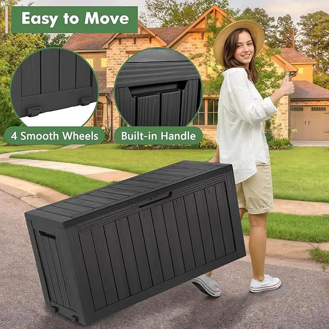 NUNU LAB 75 Gallon Outdoor Storage Box,Large Resin Sturdy Deck Box, Backyard Outside Storage Box Waterproof with Double Wall Panels,Package Delivery Garden Hose Storage Bin Outdoor Tool by GreenHaven Gardens