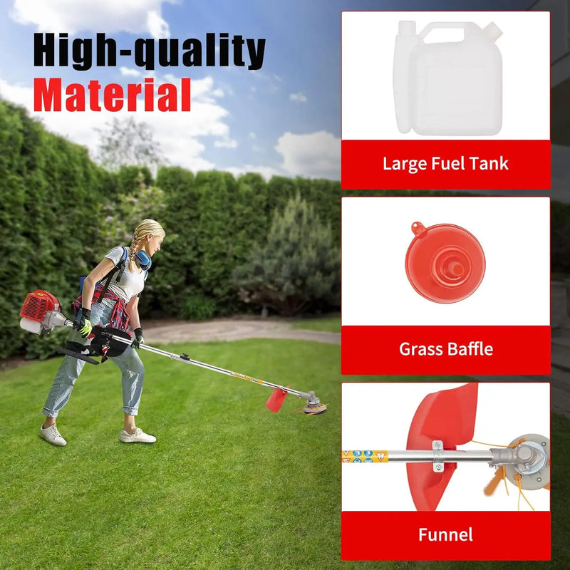 2 Stroke 43cc Gasoline Weed Trimmer Brush Cutter Lawn Edger Grass Weed Eater, Gas Weed Trimmer Gas Weedeaters Grass Trimmer Cordless Gasoline Power w/ 2 Blade Heads by GreenHaven Gardens