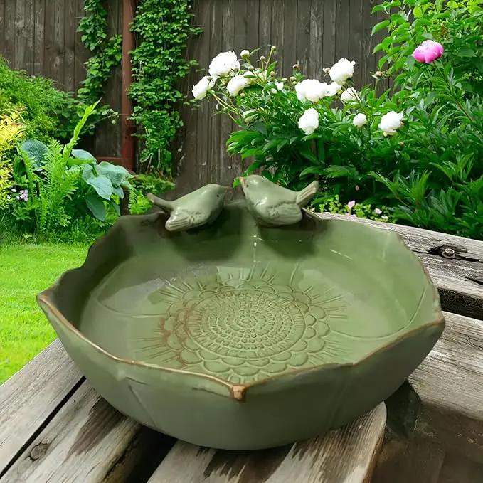 6.5" Ceramic Birdbath Bowl Wild Bird Feeder Food Holder Container Feeding Tray for Outside Bee Bird Water Bath Outdoor Garden Courtyard Decoration(Small) by GreenHaven Gardens