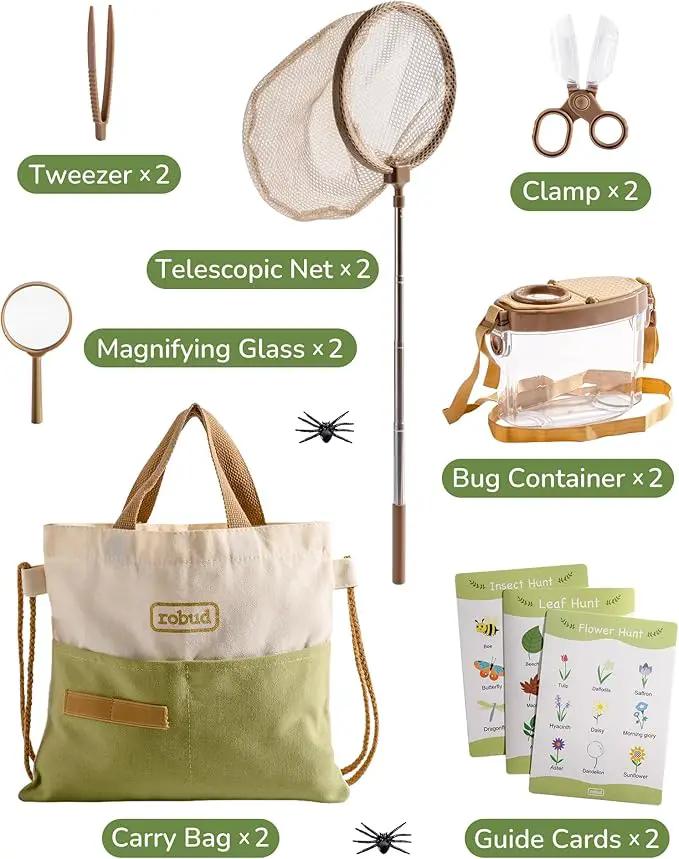 ROBUD Dual Kids Explorer Kit, Bug Catcher Kit with Bags Kit, Green Outdoor Exploration Set for Camping, Montessroi Toy for Kids Coming Closer to Nature，WRP29 by GreenHaven Gardens