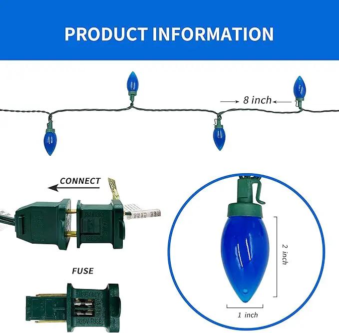 C9 Christmas Lights Outdoor 50 LED Blue Strawberry Waterproof String Lights Xmas Tree Indoor Decoration Plug in 34.5 Feet Used for Home Festive Courtyard Patio Garden(Blue) by GreenHaven Gardens