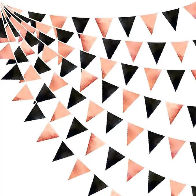 Black Rose Gold Party Decorations Triangle Pennant Banner Flag Rose Gold Black Metallic Fabric Bunting Garland for Graduation Birthday Wedding Engagement Bachelorette Celebration Hen Party Supplies by GreenHaven Gardens