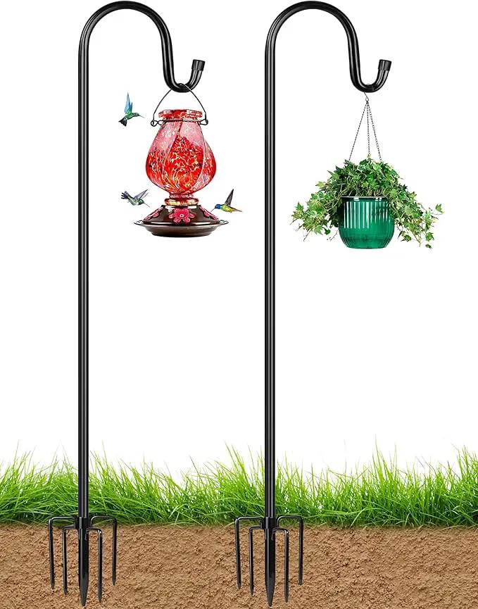 XDW-GIFTS Bird Feeder Pole for Outdoor, 2-Pack 76 Inch Shepherds Hooks Heavy Duty Garden Pole for Hanging Plant Basket, Solar Light Lanterns, Garden Plant Hanger Stands with 5 Base Prongs by GreenHaven Gardens