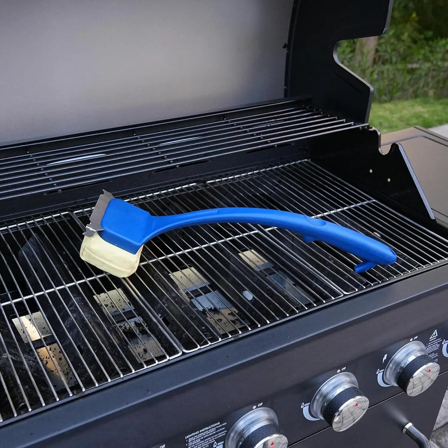 Blue Grill Brush Bristle Free, Replaceable BBQ Cleaning Head Accessories Cleaner, Yellow Wavy Pad Perfect for Stainless Steel, Porcelain, Cast Iron Grates Round Rectangle Grates by GreenHaven Gardens
