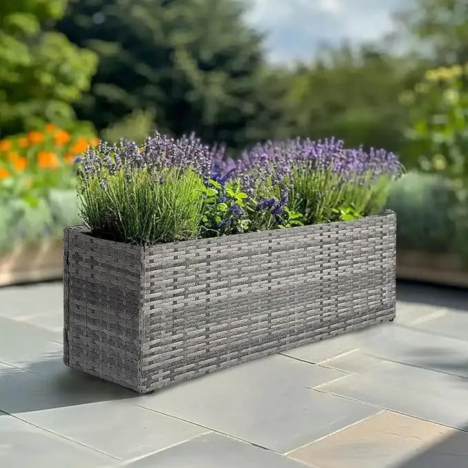 LEWIS&WAYNE Large Rectangular Block Planter Box Handmade Wicker Tall Planters for Outdoor Plants with Removable Liners Modern Planter for Indoor Outdoor Patio Deck - Gray, 36''x12''x16'' by GreenHaven Gardens