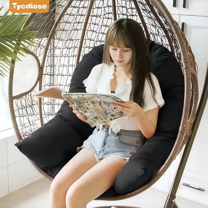 Egg Chair Cushion Replacement, Waterproof Outdoor Hanging Egg Chair Cushion Hammock Swing Chairs Cushions Pads, U-Shaped Thickened Cushions for Hanging Eggs Chairs, 47x33x7 Inches (Black) by GreenHaven Gardens