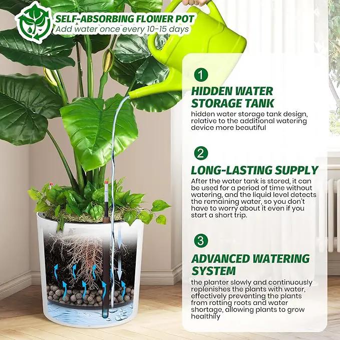 Tall Round Planter Set of 2, 19.5‘’ H x 19.9" Dia Large Planters for Indoor Plants with Built-in Drainage and a Water Level Monitor and Wheels for Patio, Porch, Living Room, or Home Office, White by GreenHaven Gardens